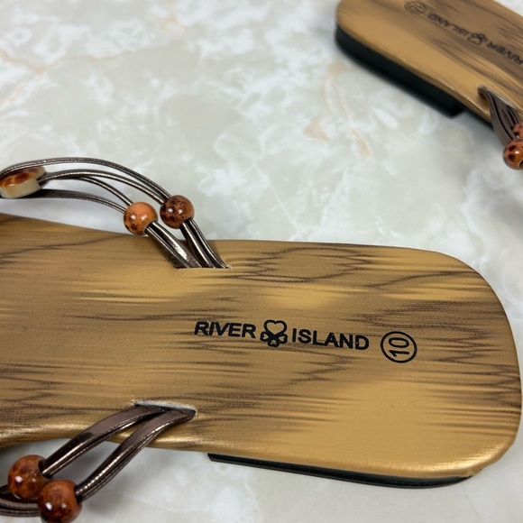 River Island BrownThong Beaded Flip Flop Size 10 - Picture 2 of 4